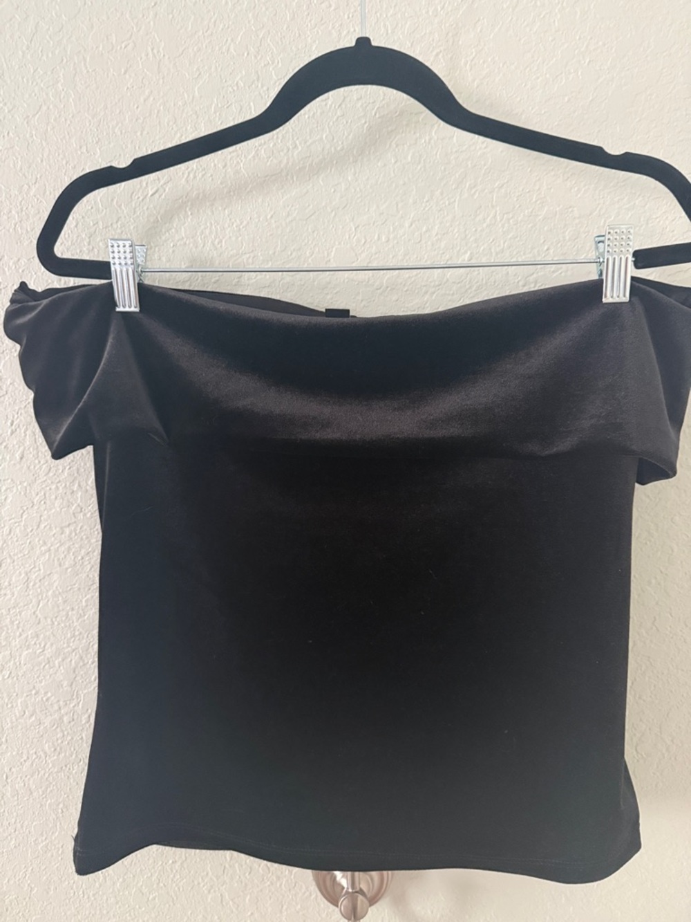 Ann Taylor Black Velvet Top with Off-Shoulder Detail